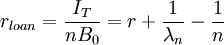 r_{loan}=\frac{I_T}{nB_0}=r+\frac{1}{\lambda_n}-\frac{1}{n}